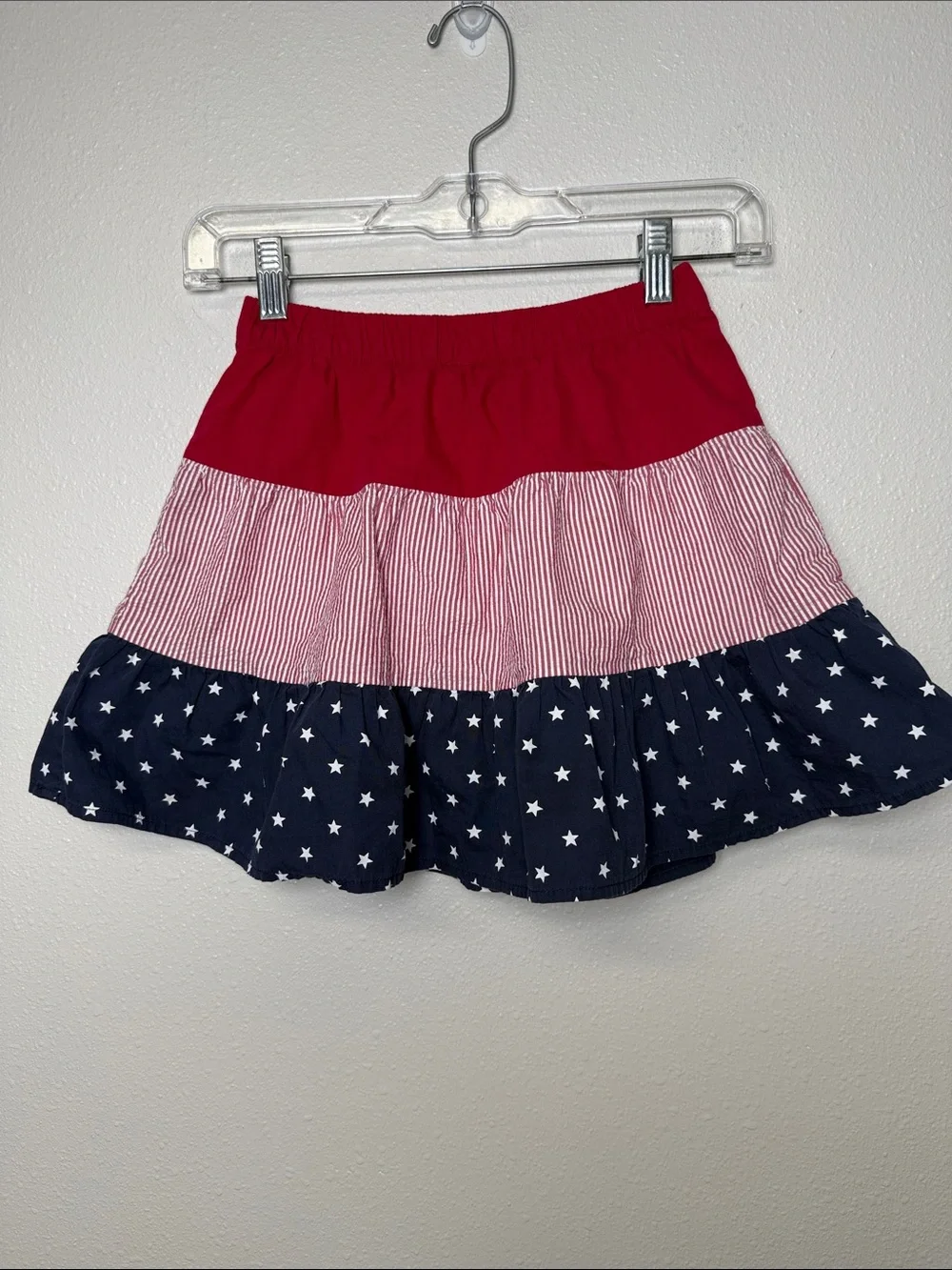 Gymboree Girls 8 Tiered Patriotic Skirt Skort Ruffles Seersucker Stars Stripes